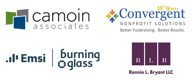 Logos of the event sponsors, Camoin Associates, Convergent, Emsi Burning Glass, and Ronnie L. Bryant, LLC